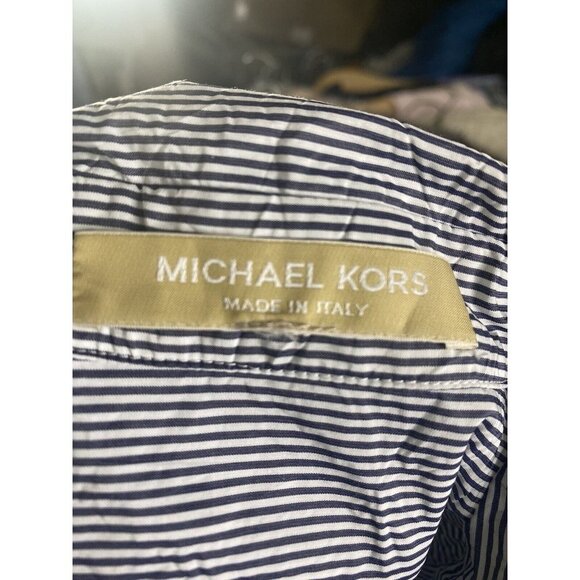 Michael Kors Womens Button Down Long Sleeve Mini Dress Navy Blue White Size 0 - Picture 3 of 7